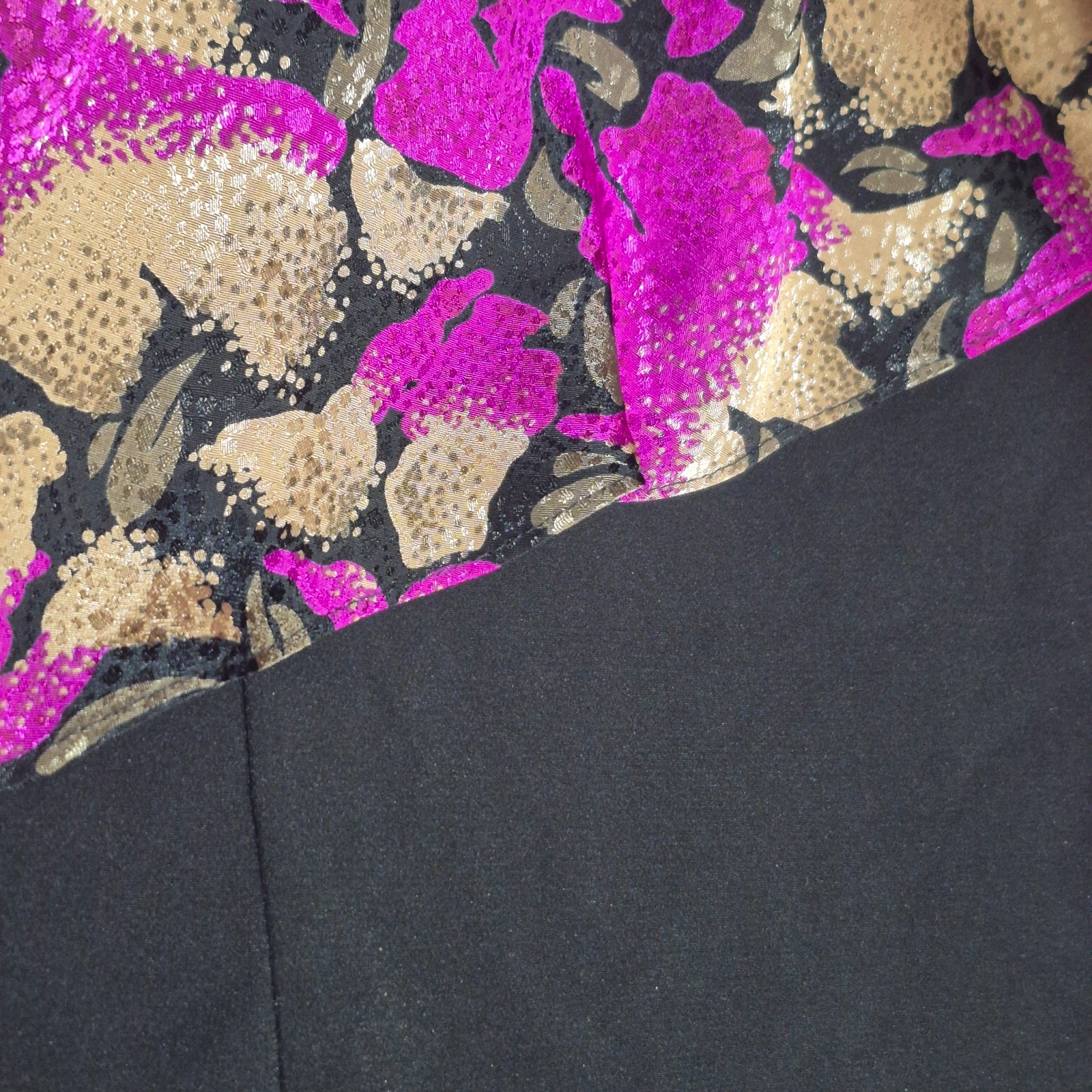 Vintage Satin Floral Crossover V-neck Puff Sleeves Peplum Pink/Multi Dress 12