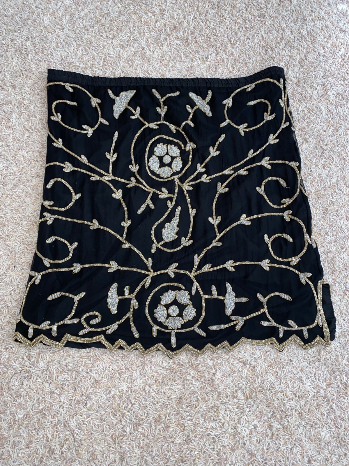 Vtg Carina Women’s Lot Of 2 Silk Beaded Two Piece Outfit Top Skirt Black Sz 3XL