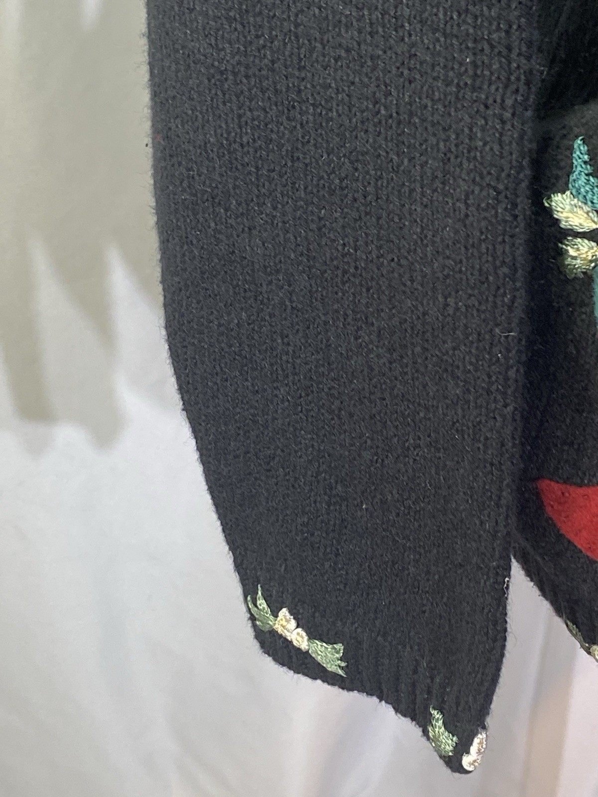 STITCHES IN TIME Christmas Stockings Cardigan Large Sweater Vintage L Black
