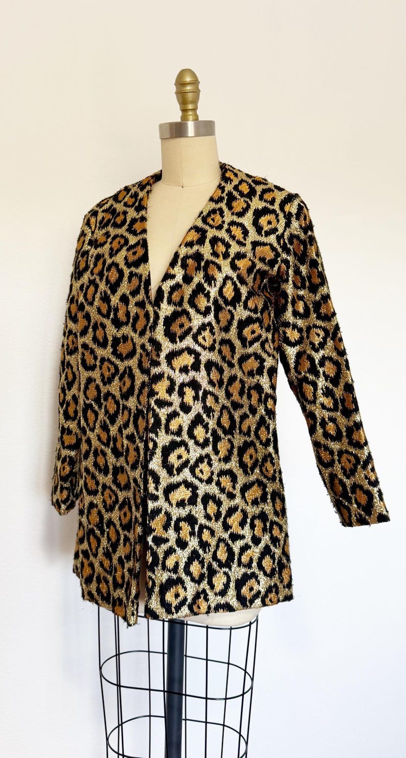 1970s Leopard Print Jacket / Metallic Jacket / Gold Leopard Print / Size Large