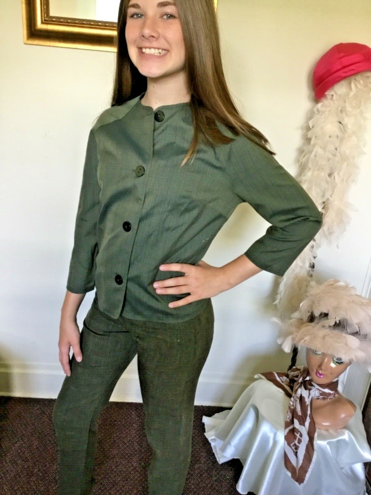 70’s Vintage Green Mod Mid-Rise Taped Leg Pants