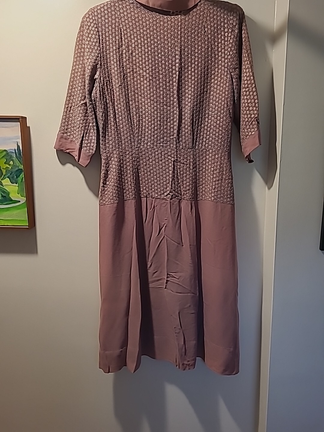 Martha Manning Original Vintage Mauve Dress Faux Two Piece Peplum Short Sleeves