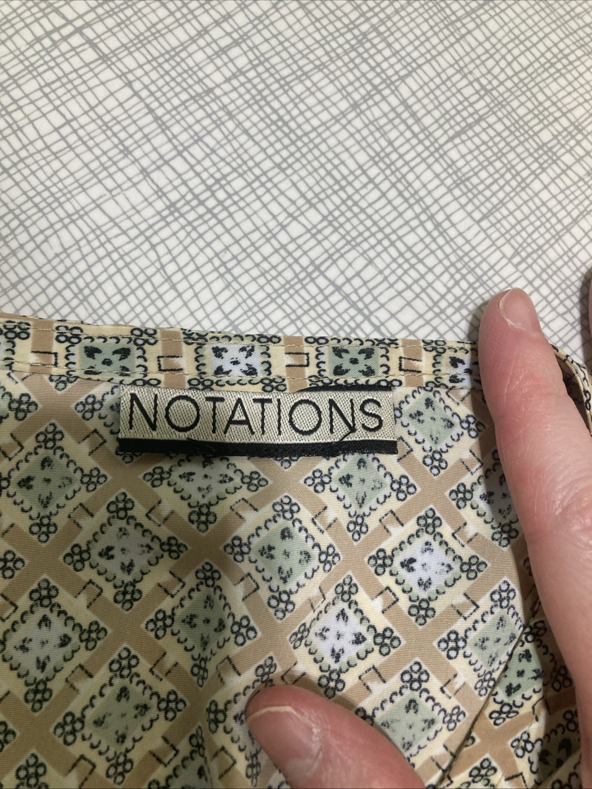 Vtg 90s Notations Geometric Tile Blouse Earth Tone Mod Career Shell Top Retro