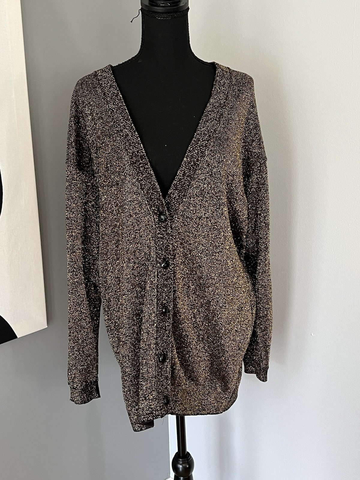Pierre Cardin Vtg Cardigan Sweater Metallic 33”L Size Large / Medium Made In USA