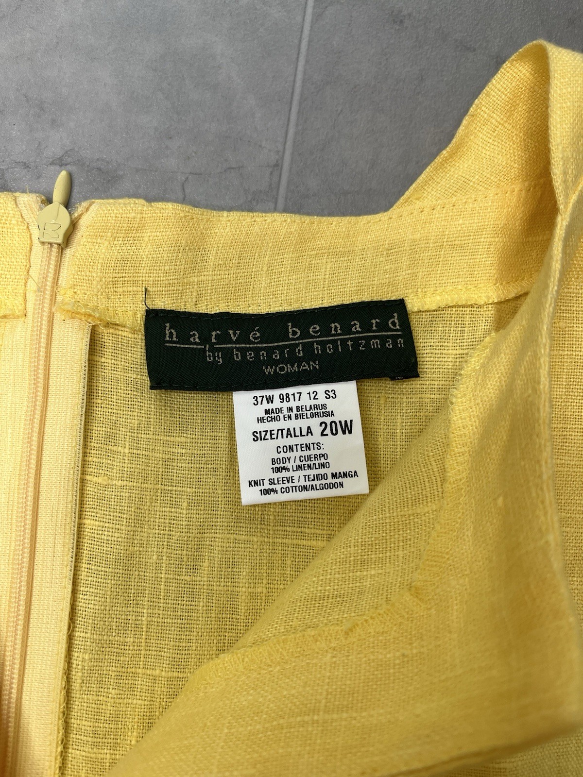 Harve Bernard by Benard Women’s Top Blouse Size 20W linen Back Zip Yellow New