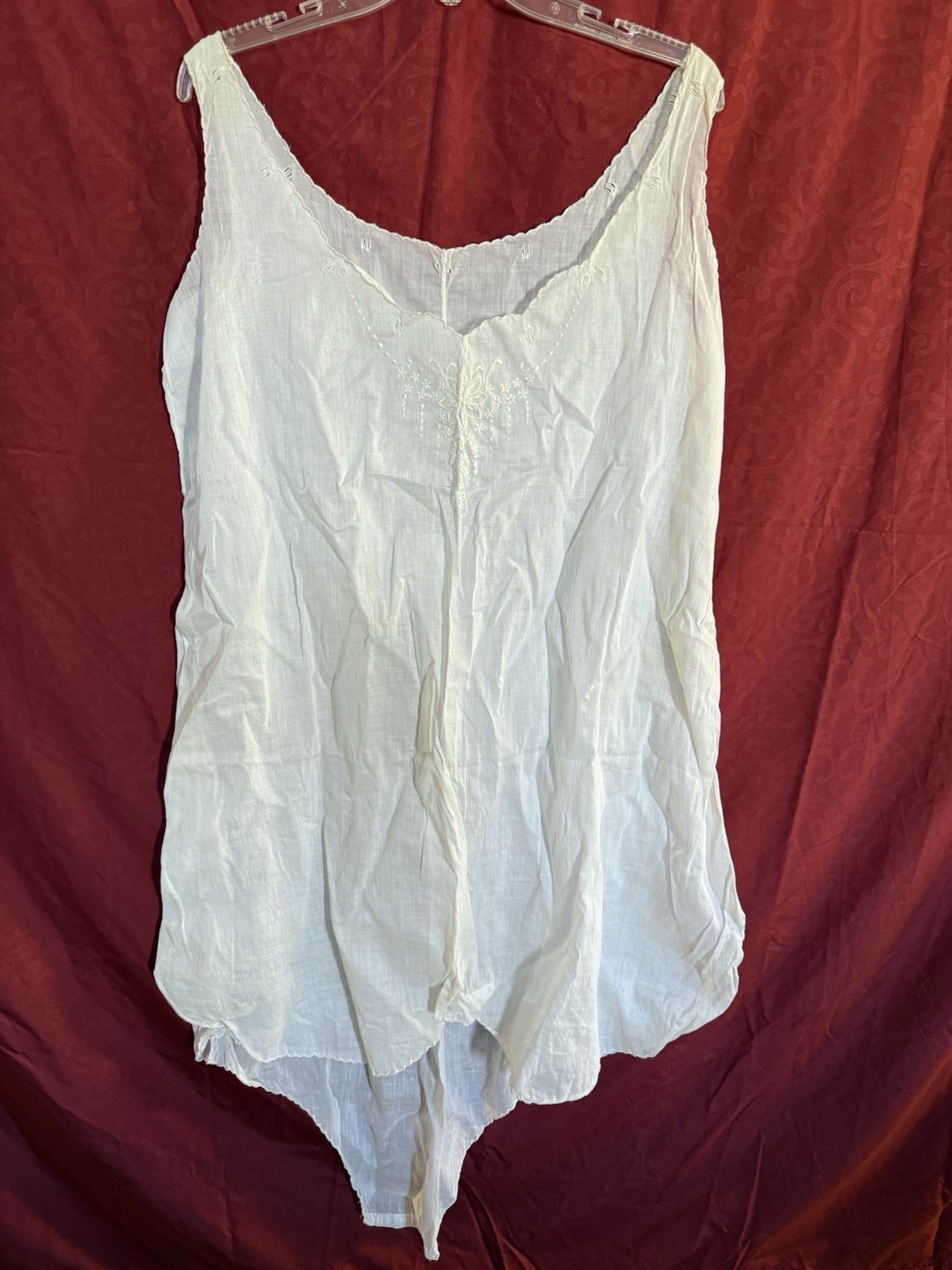 Antique Edwardian Handmade White Cotton Chemise Step-In Teddy Embroidered 1905