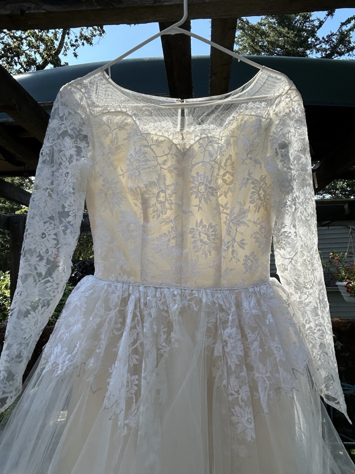 1950s Tea Length Wedding Dress w/ Vintage Tulle & Lace Bridal Cupcake Romantic S
