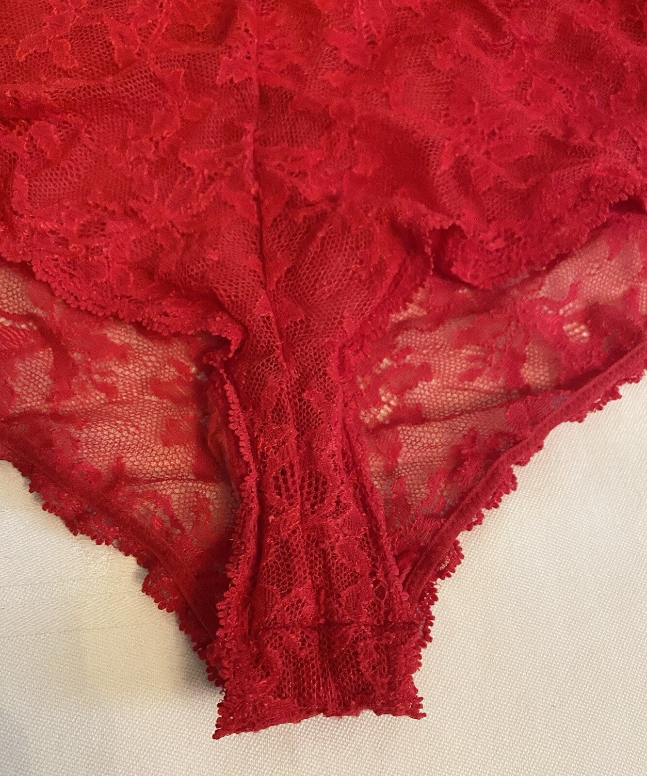 Vintage Red Lace Bra and Panty Hot Pants Shorts Lingerie Pin-Up Sexy 34DD Felina