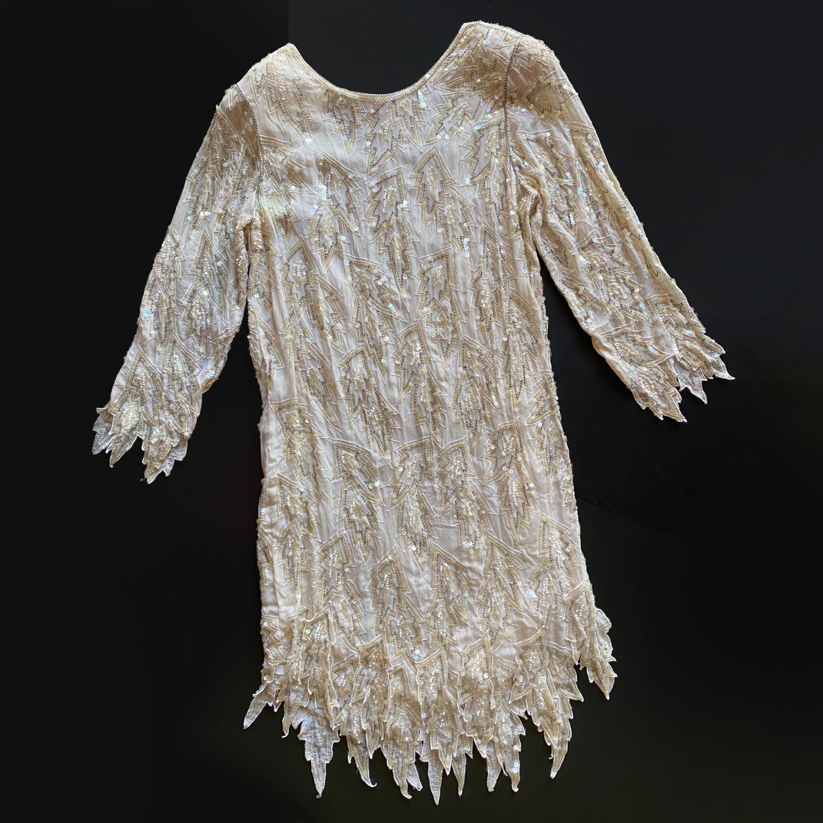Vintage 1980s Shomax Hand-Beaded Silk Dress Size M Cocktail Party Evening Wear