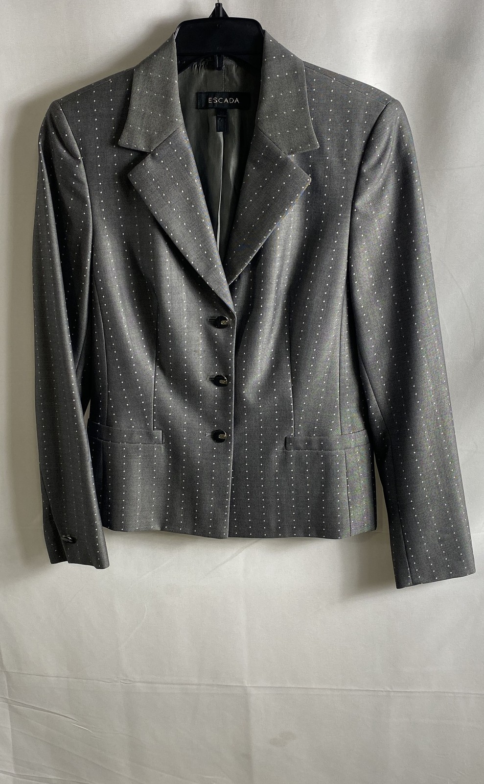 Vintage 90s Escada Women’s Gray Dotted Silk Wool Blend Blazer Jacket Sz 36