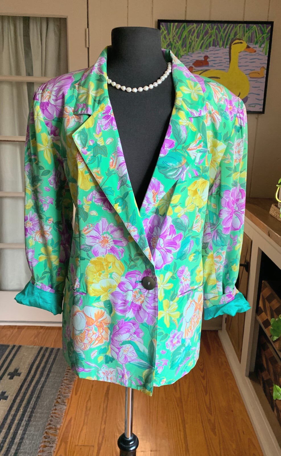 Vintage 70’s Couture J.Tiktiner Silk Floral Blazer 12-14 Made in France