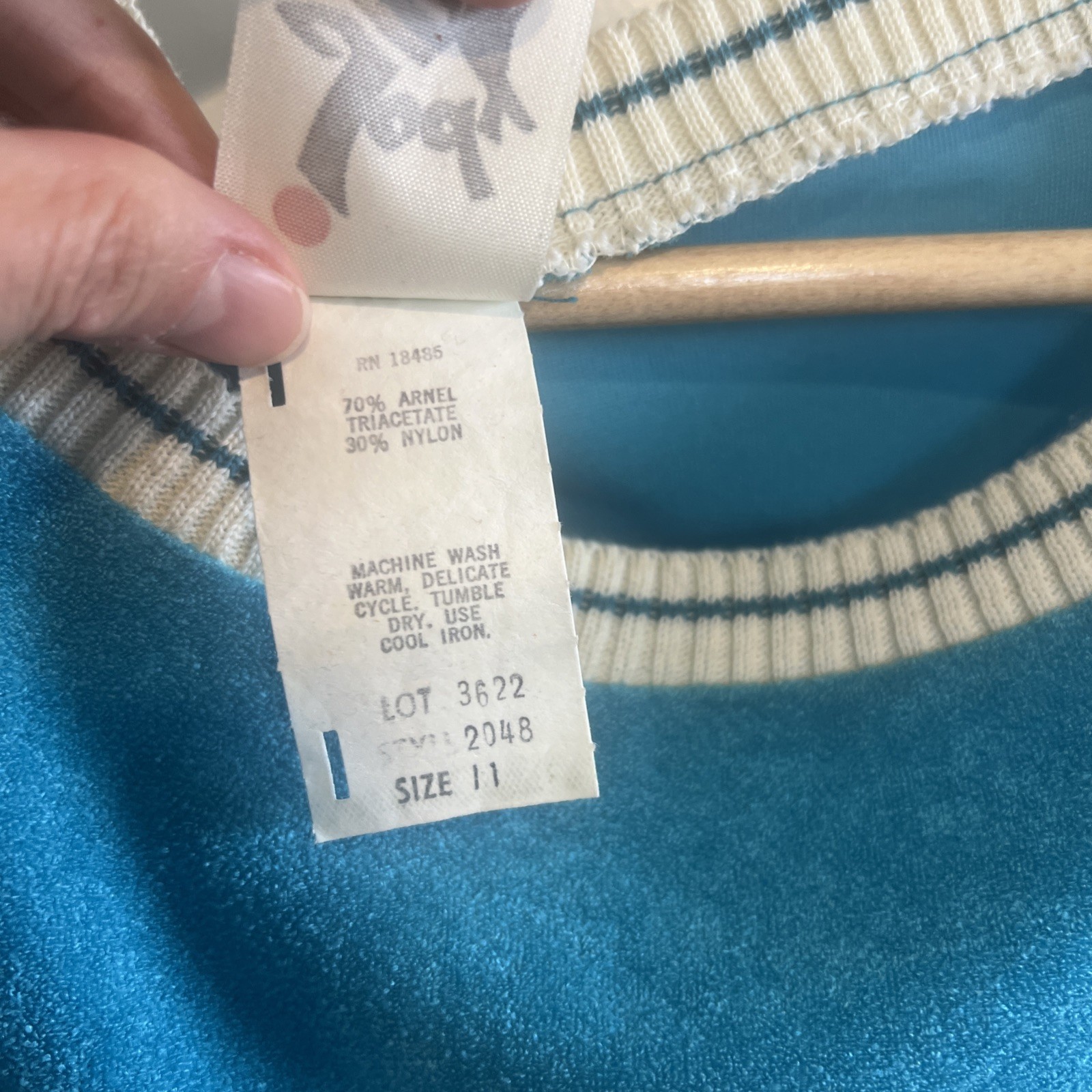 VTG 70’s Jody Of California Turquoise Terry Cloth Dress White Trim Sz 11