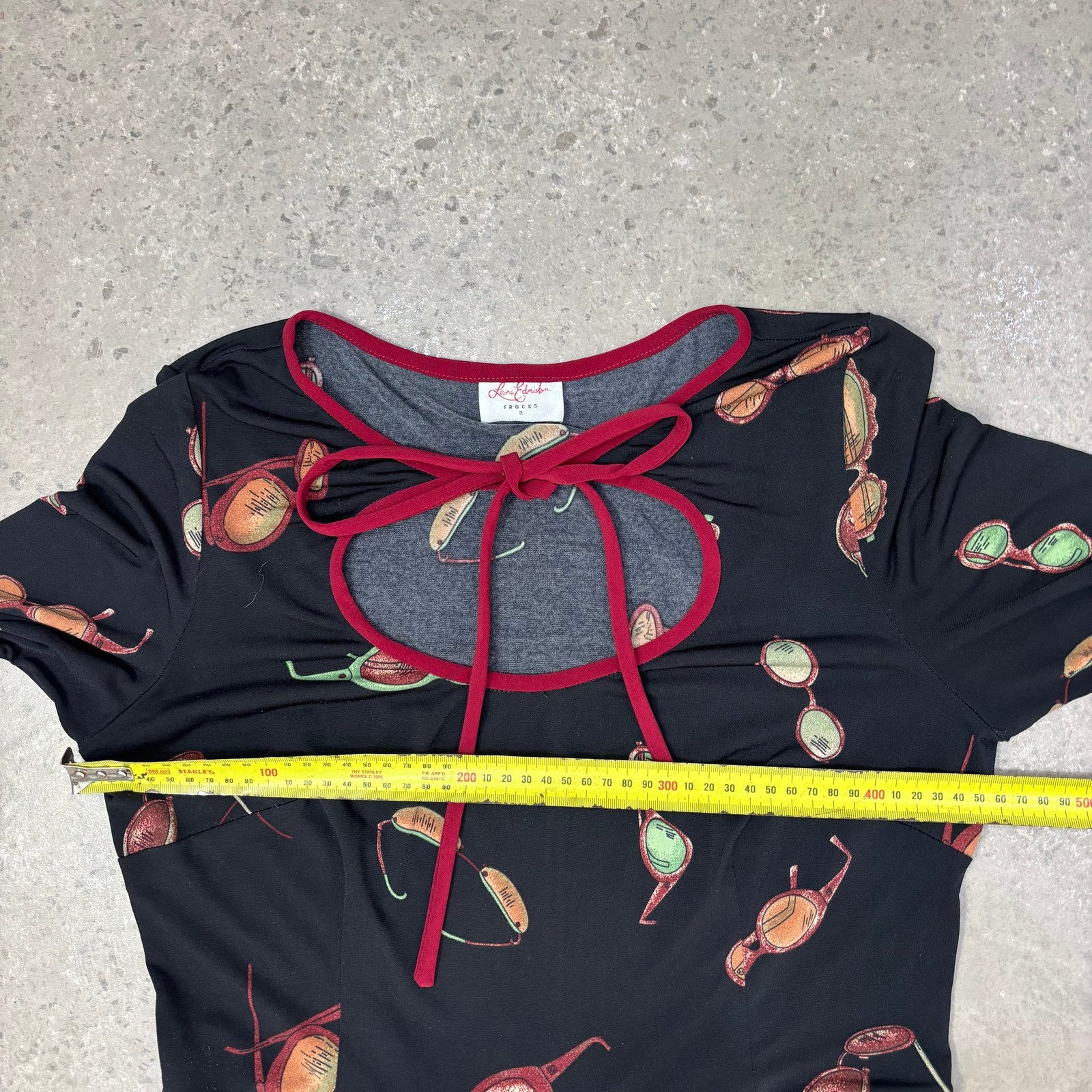 Leona Edmiston Women’s Dress Size 2 Black Red Sunglasses Print Vintage