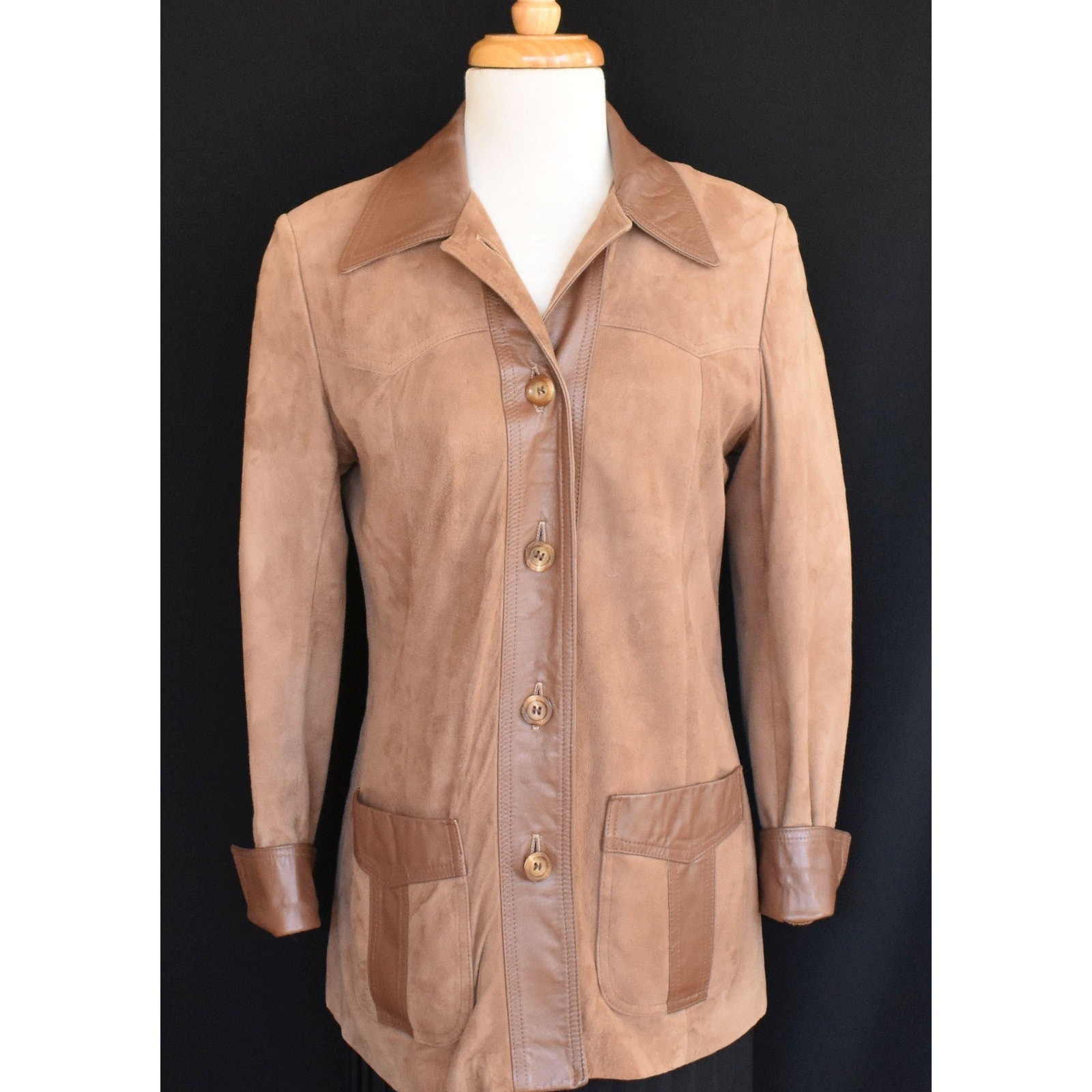 Vintage 70s New England Sports Wear Co Leather and Suede Jacket Coat, Sz S Small