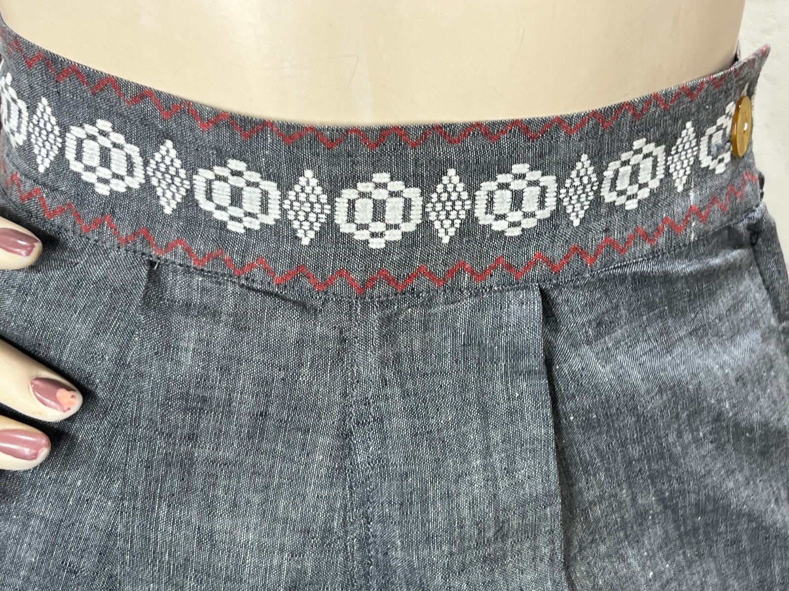 Vtg 50s XS~S Shorts Cuffed High Waist Flocked Design Metal Side Zip ROCKABILLY