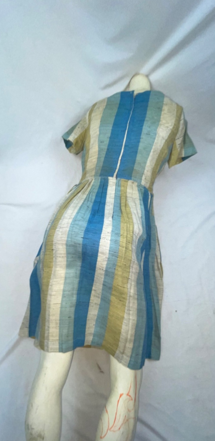 VINTAGE 60S 70S WOMENS STRIPE PARTY COCKTAIL MOD DISCO RETRO BLACK FLECK DRESS