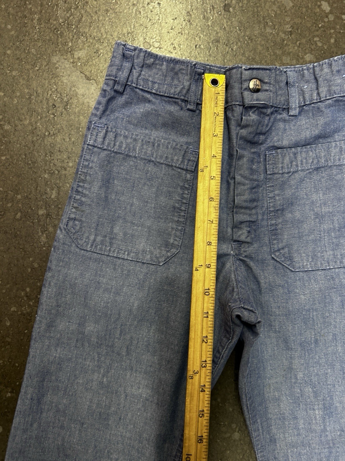 Vintage 70s US Navy Seafarer Bell Bottom Denim Dungarees High Rise 24×28