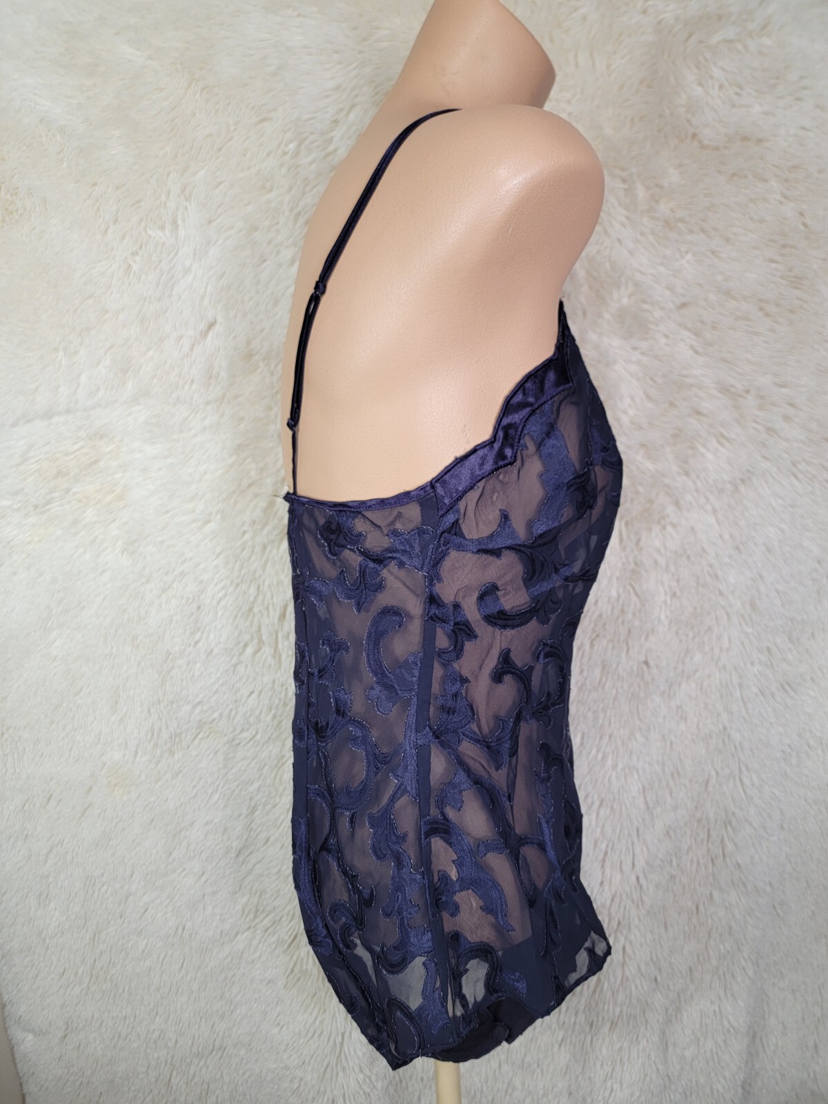 VTG Victoria’s Secret Size S Gold Label Semi Sheer Teddy Romper Playsuit Navy I