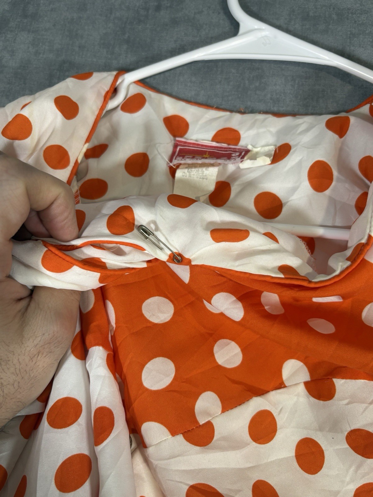 Vintage Lormar San Juan Polka Dot Blouse White Orange USA Retro Top