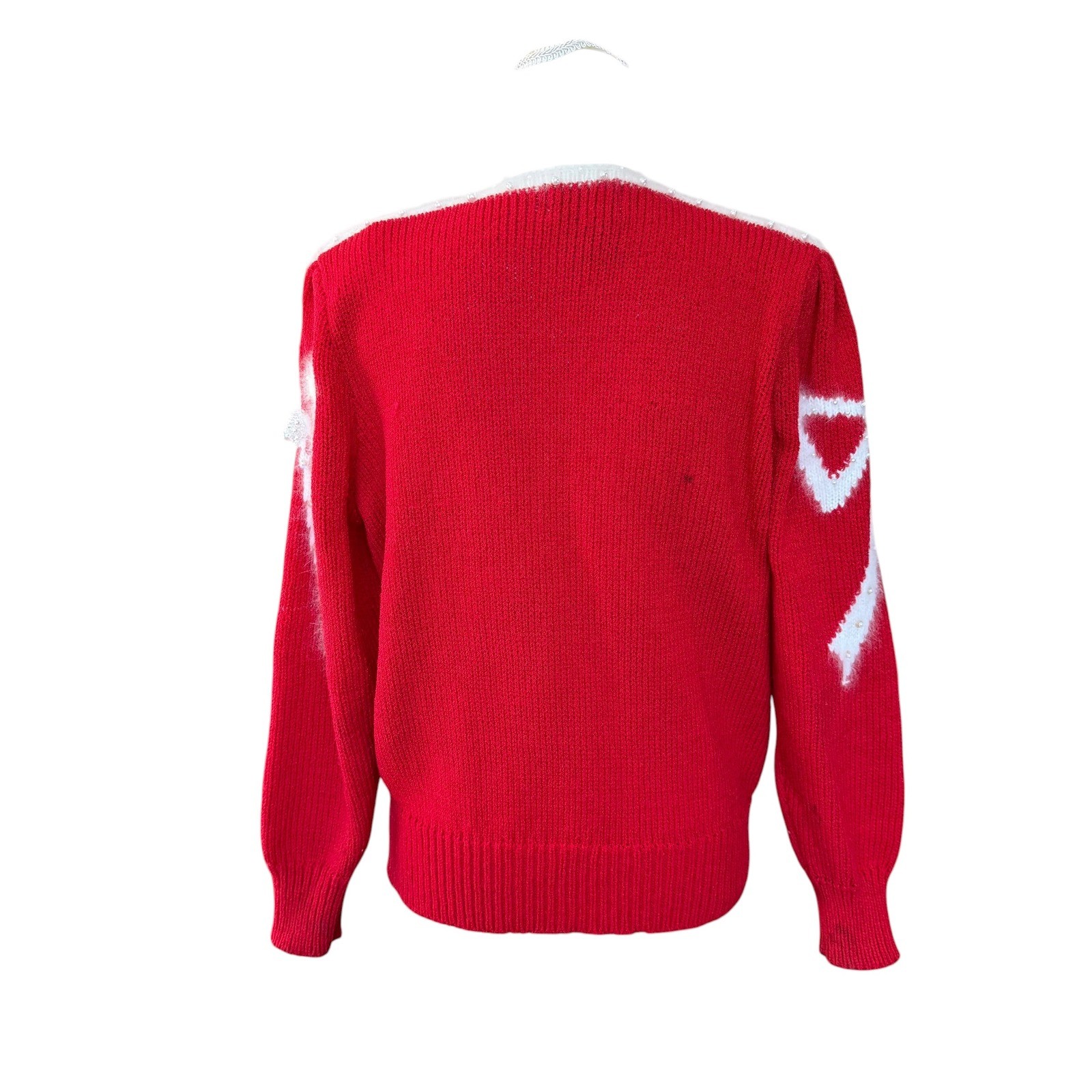Vintage Christine Red Bow Sweater Angora Pearl Embellished Holiday Christmas M
