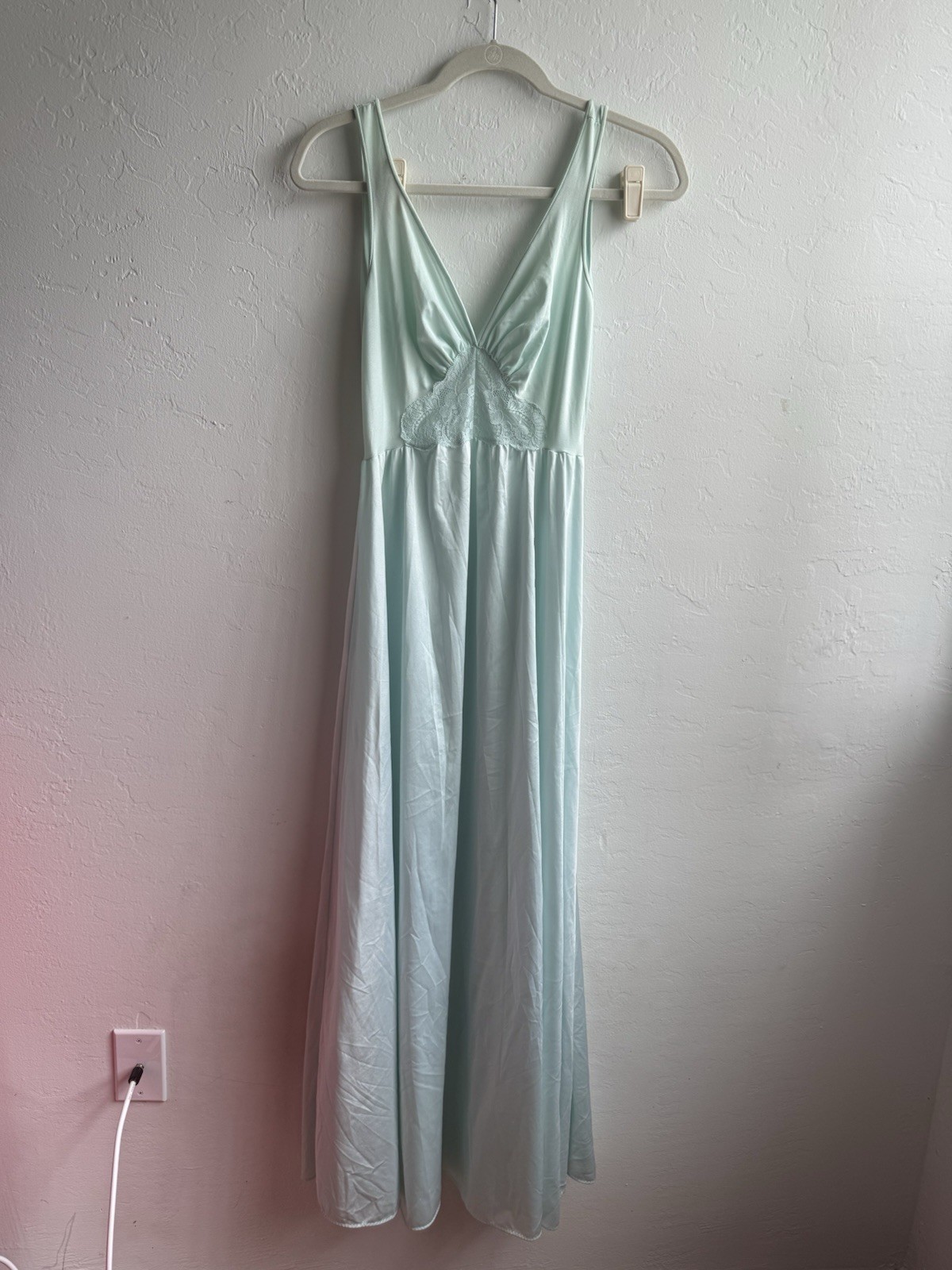 Olga Bodysilk Vintage Nightgown Mint Green Size Medium