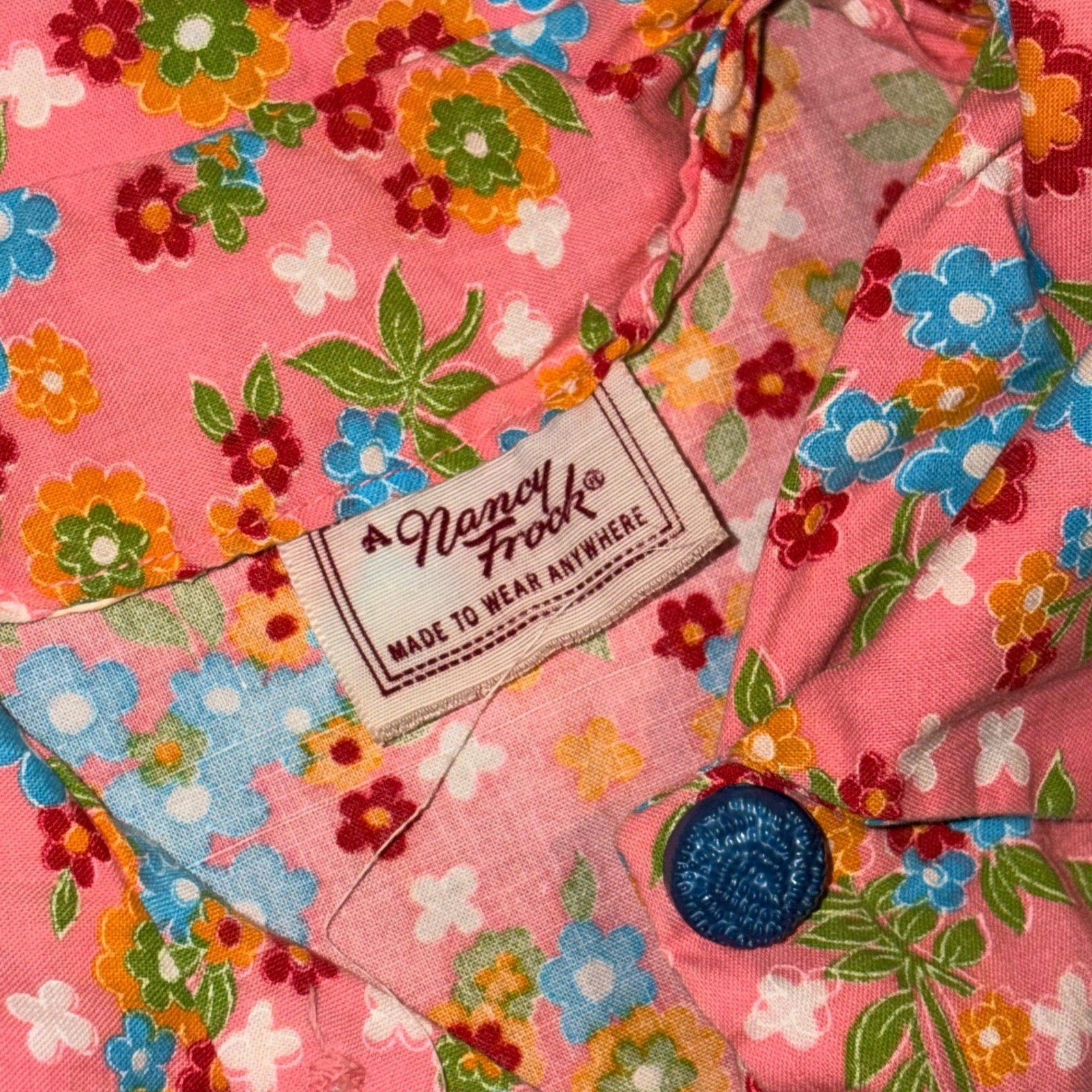 Vintage Nancy Frock Pink Floral Button Down Drop Waist Pleated Skirt Dress S