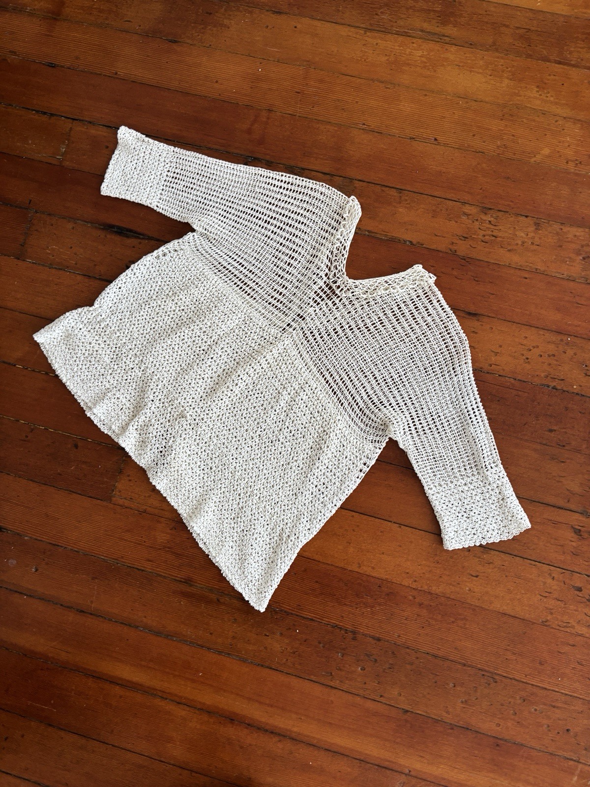 Antique Edwardian 1910s 1920s Ecru Rayon Crochet Knit Top/Sweater Ruffle Edging