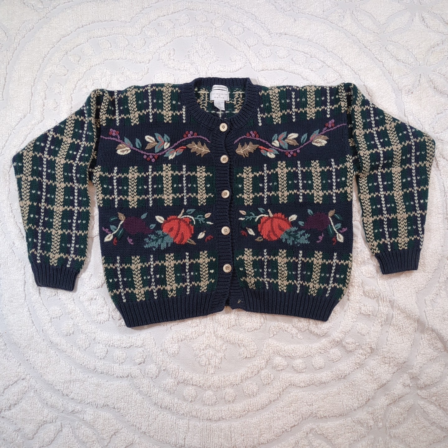 VTG CJ Banks Embroidered Pumpkin Cardigan Fall Grandma Cottagecore Teacher L