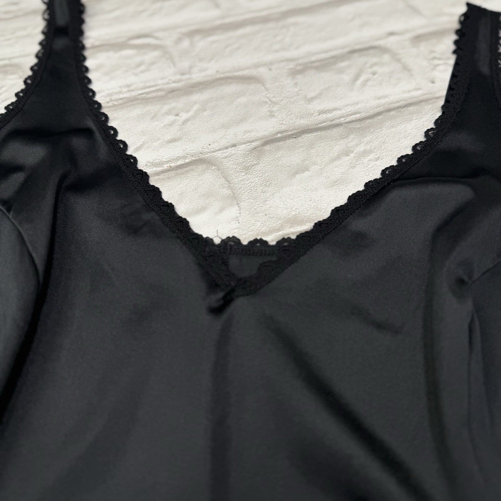 Vtg Montgomery Ward Nylon Black Wimsigoth Lace Cami Slip Top Lingerie 3X Boudoir