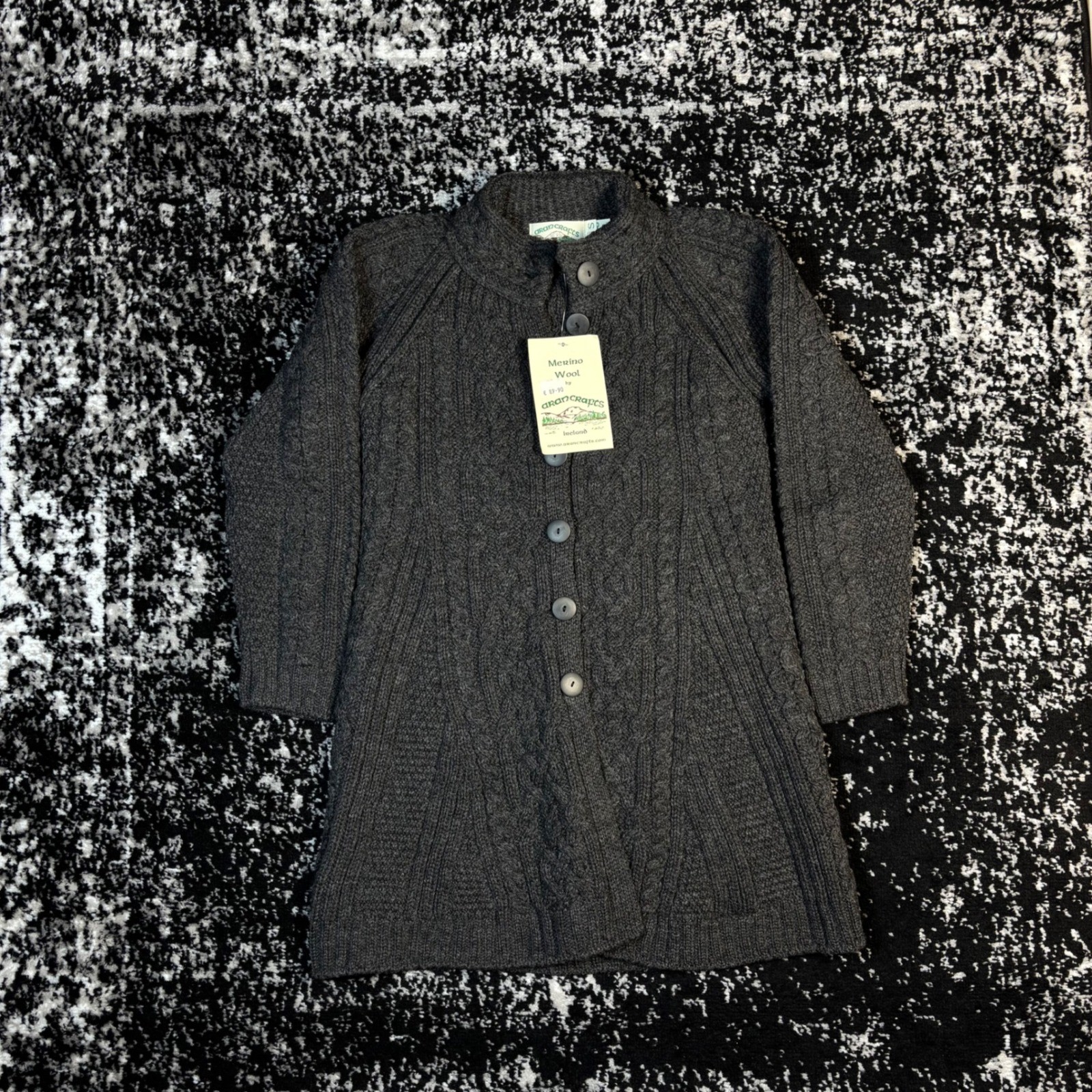 Vintage NWT Aran Crafts Ireland 100% Merino Wool Knit Button Up Cardigan Size S