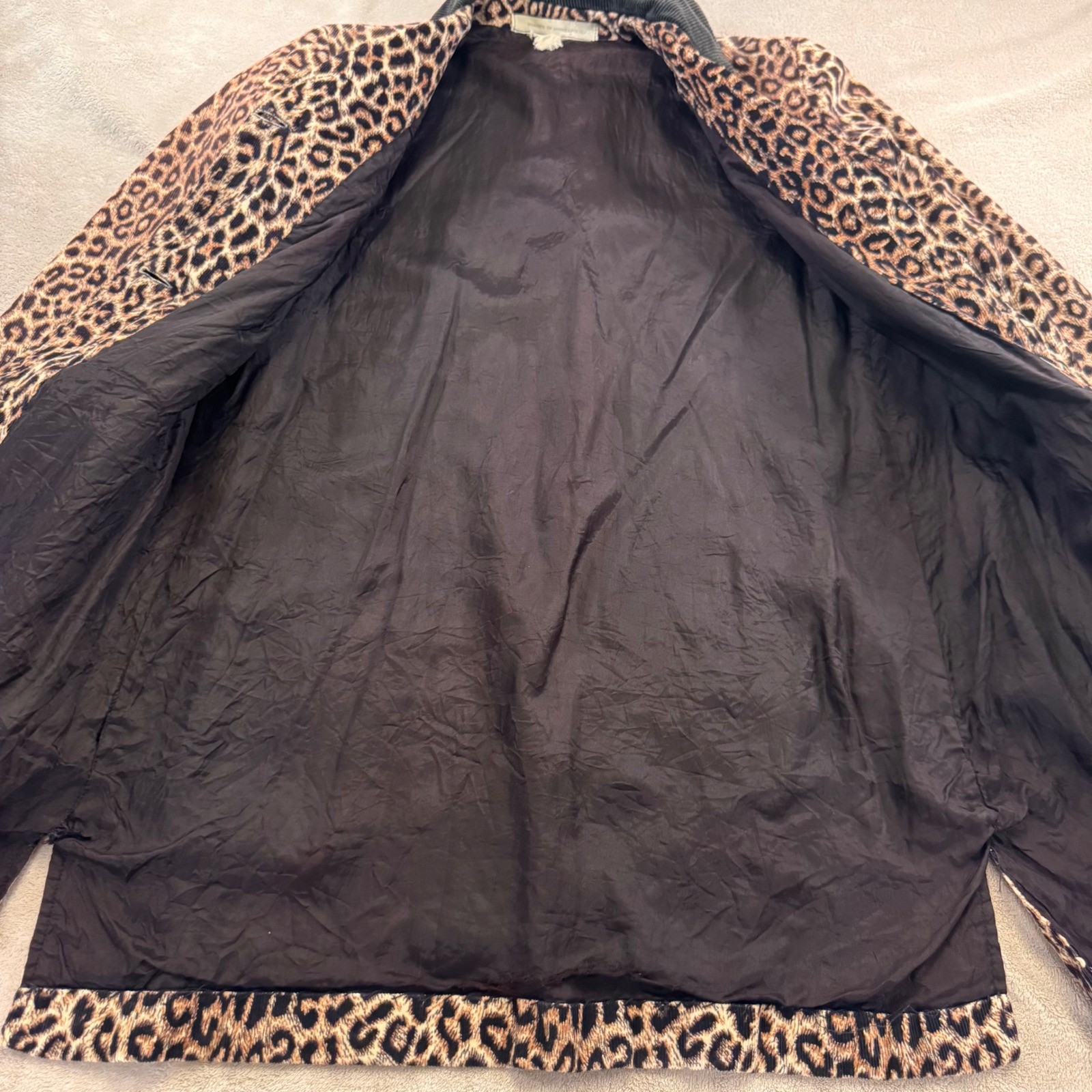 Vintage Leopard Corduroy Swing Coat Mob Wife Rockabilly Pinup Retro Jacket SZ M