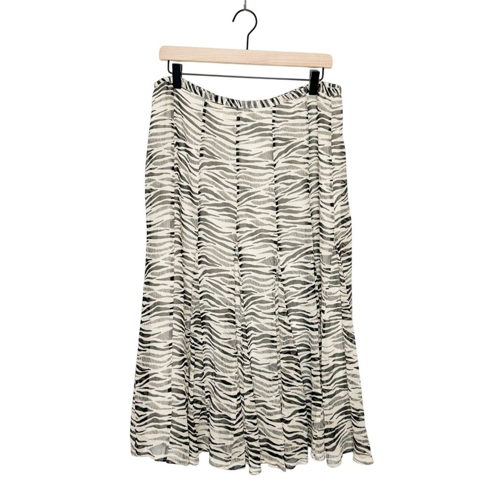 Vintage Valerie Stevens 100% Silk Zebra Animal Print Flowy Midi Skirt 14