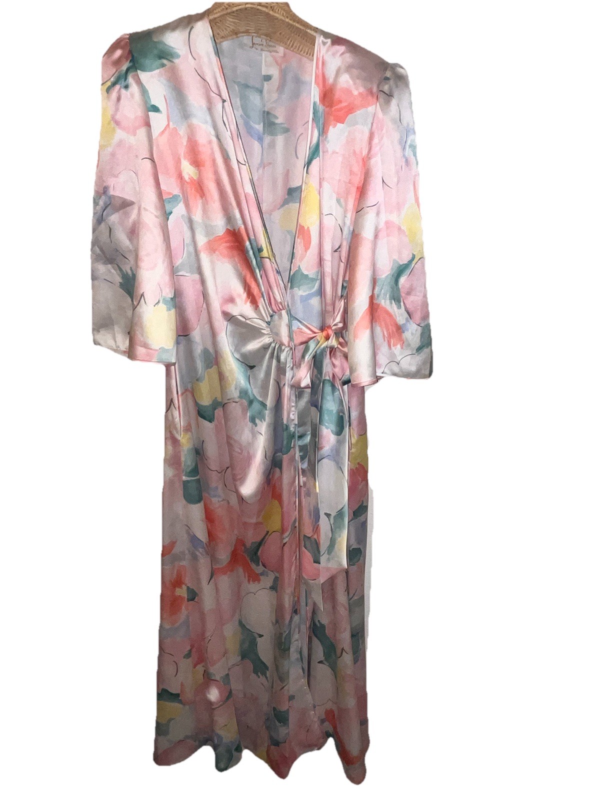 VTG Floral Artsy Lounge Hostess Caftan Maxi Robe OS M L LUCIE ANN Beverly Hills