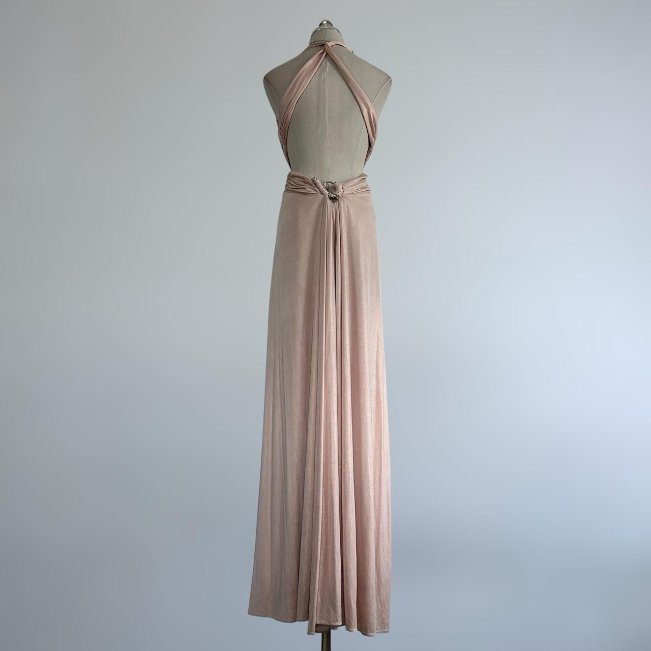 Vintage 90s Y2k Baby Pink Shimmer Backless Ruched Embroidered Gorgeous PROM Maxi