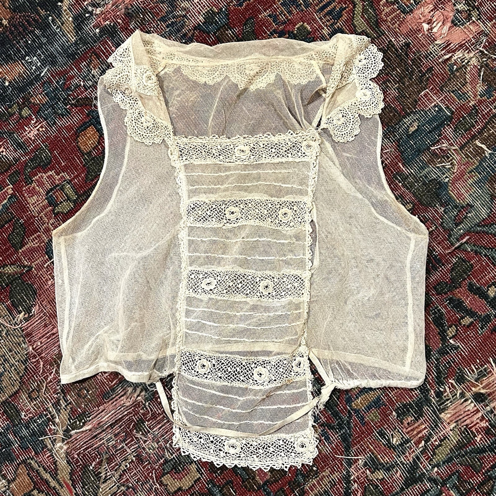 Antique Edwardian 1910 Cotton Net Lace Corset Cover Camisole Lingerie Size S/M