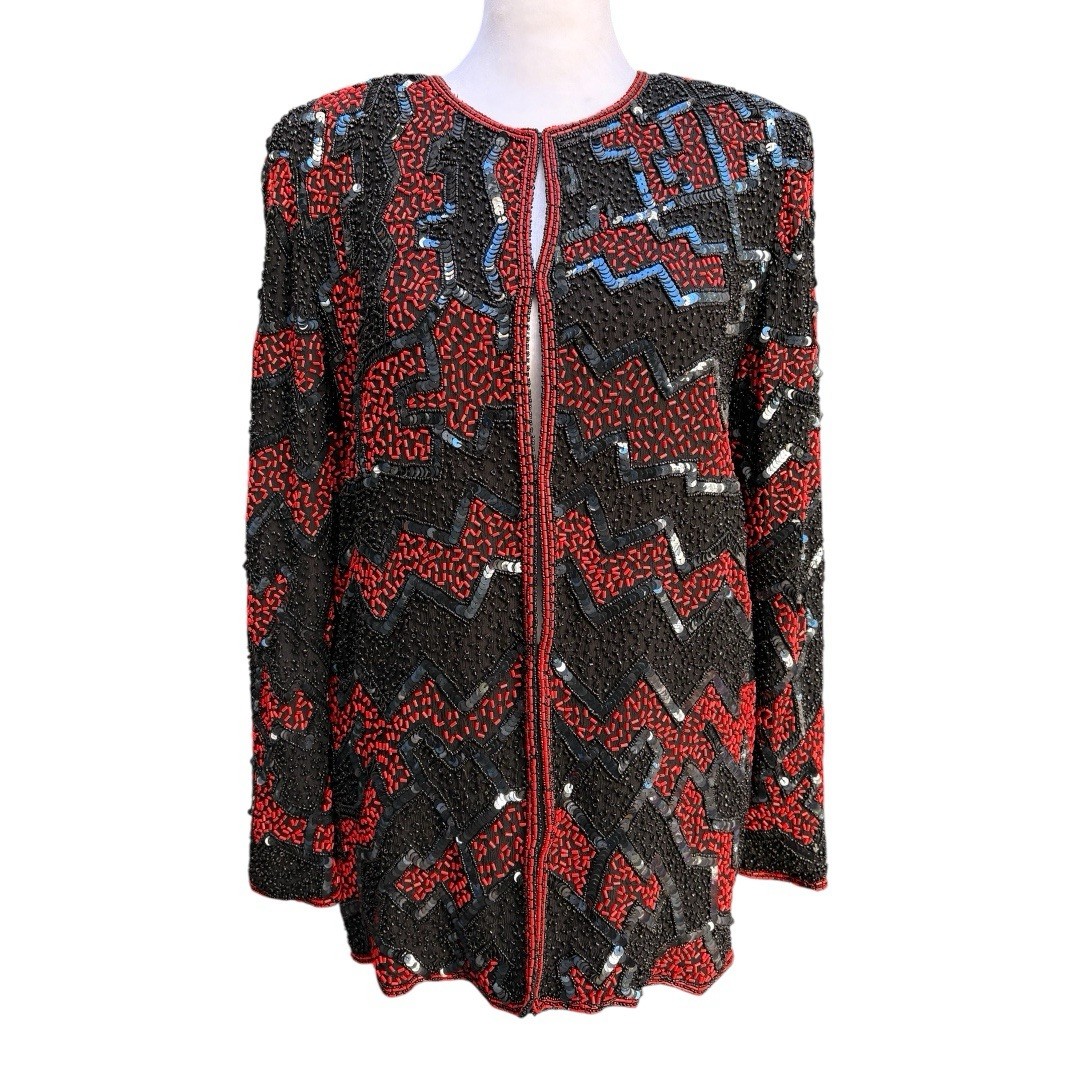 Vintage Sequins & Beaded Jacket with Silk Lining | Medium