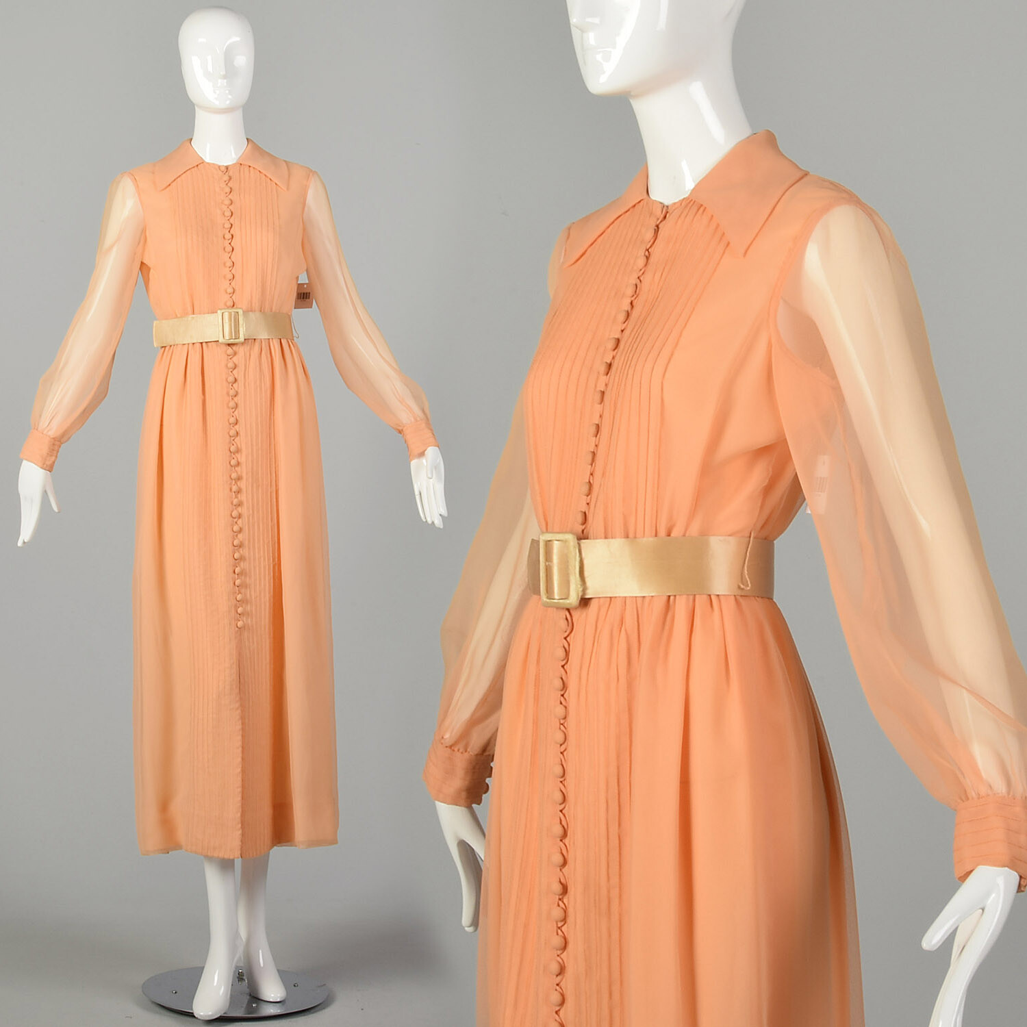 XS 1970s Teal Traina Maxi Dress Modest Long Sleeve Orange Sherbet Evening Dress