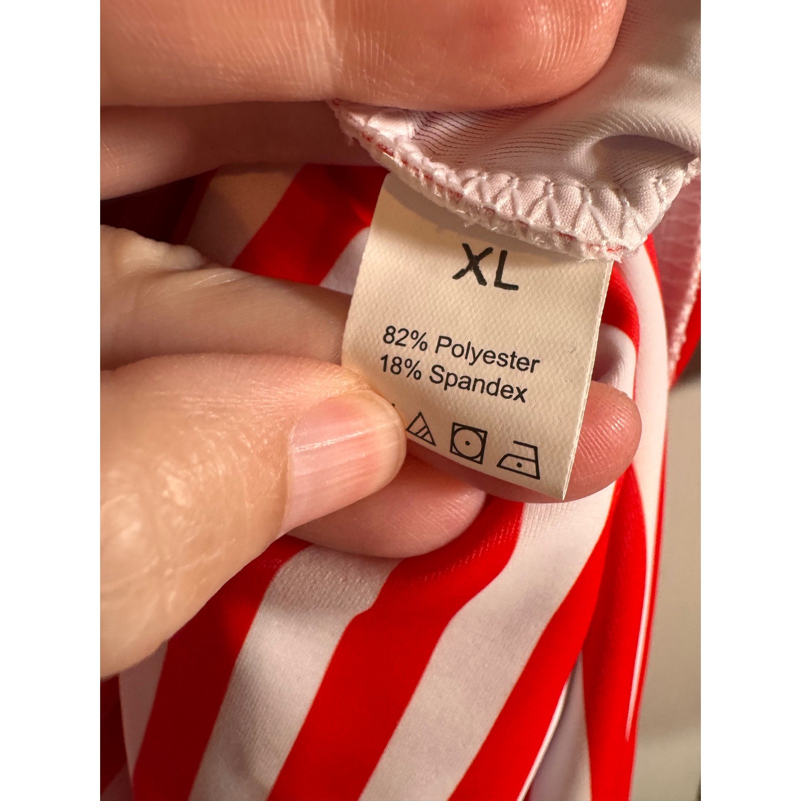 Retro Stage Red White Striped Front Tie Swim Top Size XL