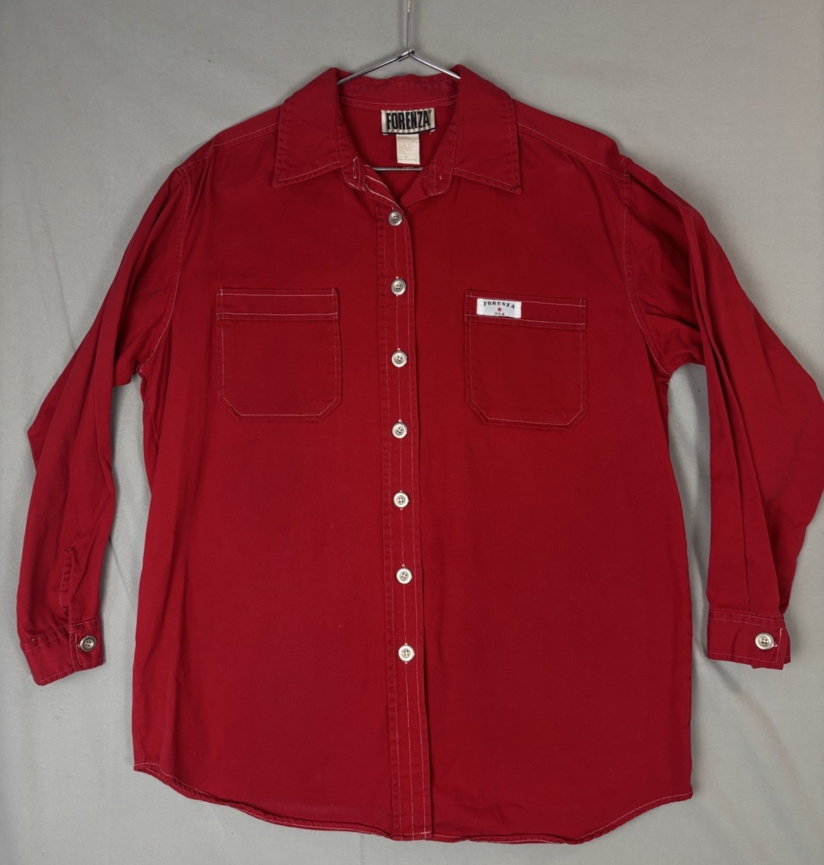 Authentic Forenza Vintage Men’s Red Cotton Shirt Medium Button-Up Long Sleeve