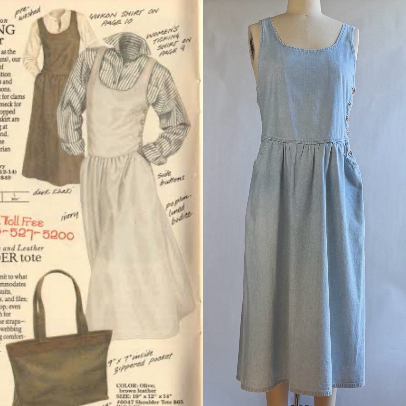 Vintage 80s Banana Republic Cotton Chambray Trekking Dress /Jumper Size M