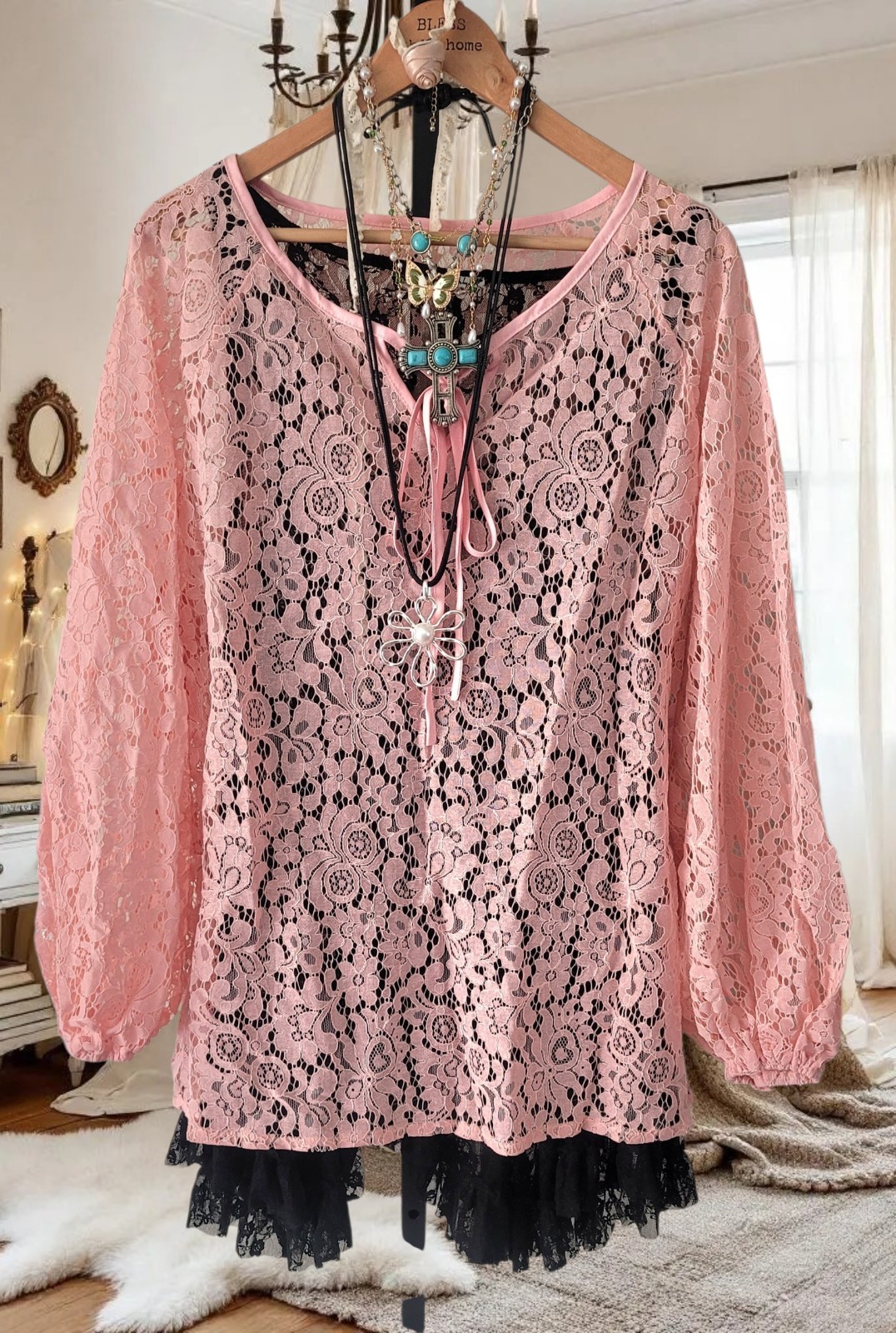 Magnolia Style Light Beige Vintage Distressed hippie boho Tunic shirt top S