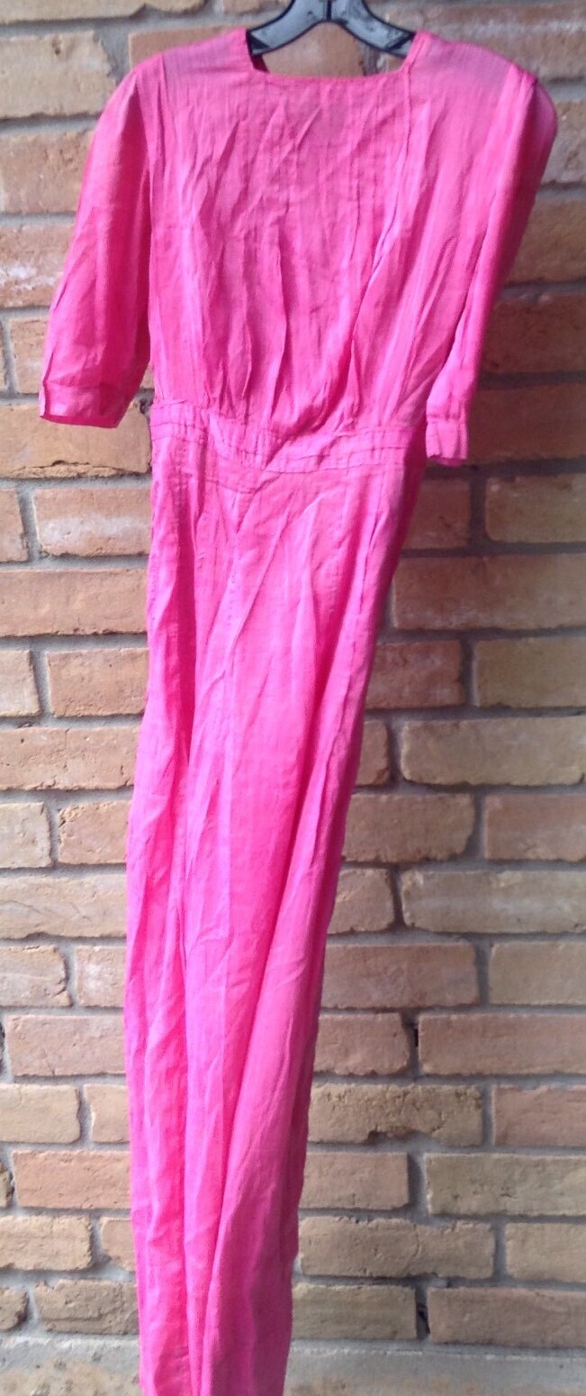 VTG 20s/ 30s? Bright Pink Long Dress Hand Dyed Sz XS? 24″ W DAMAGED HOLES AS-IS