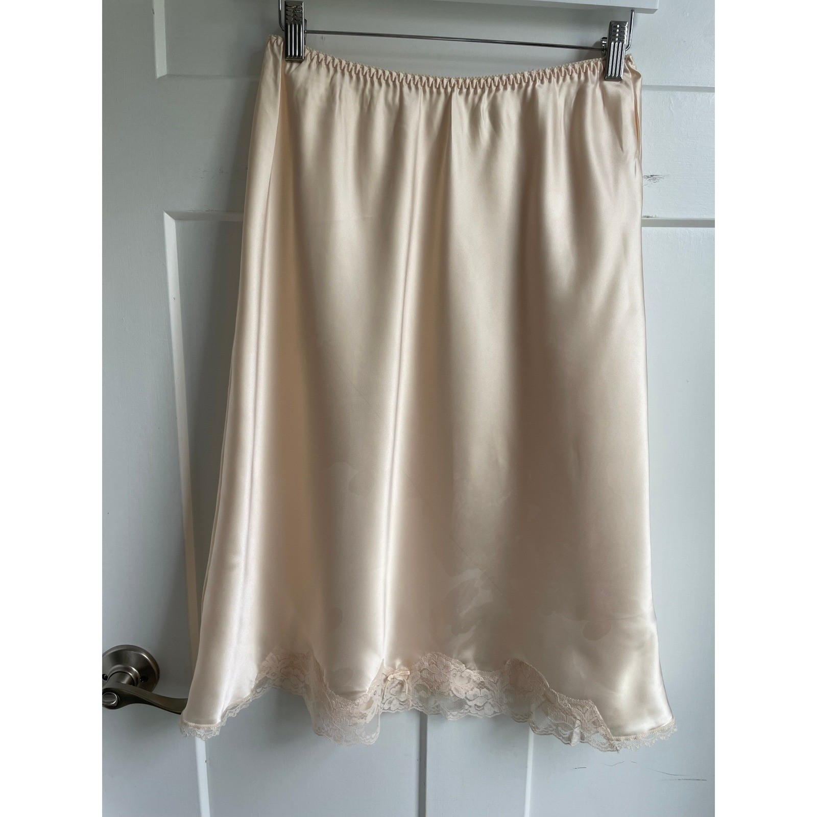 Vintage 80s 90s Maidenform Satin Half Slip Lace Trim Champagne Cream Large