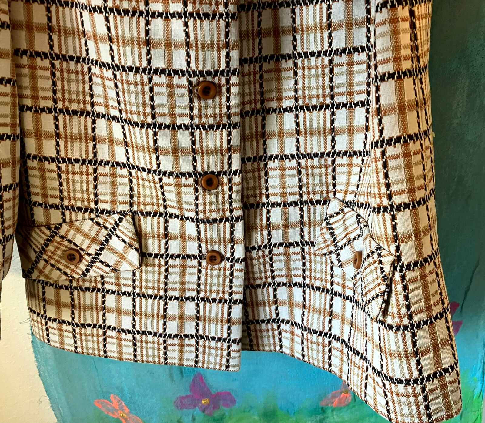 Vintage ANDREA GALE Checkered BLAZER, Brown, Rust, Tan, Cream, Slightly Stretchy