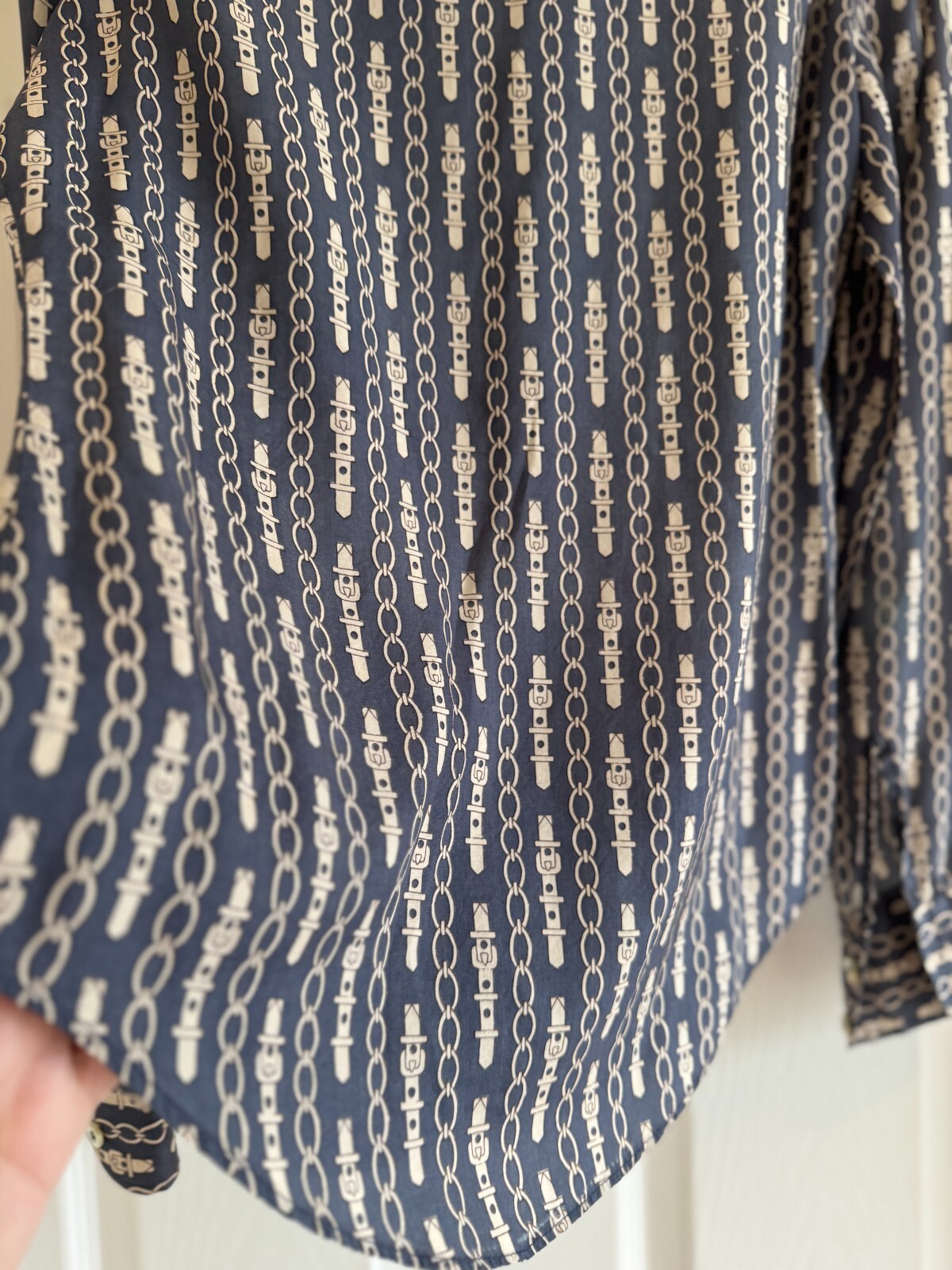 Vintage Tucci Blouse Sz 9/10 Women S/M Mint Gray Buckles Belts Chains Point Coll