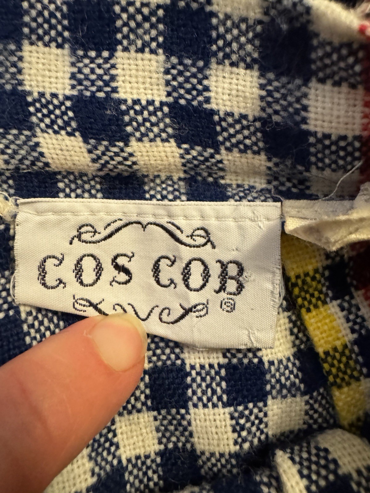 Cos Cob 70s Womens Small Blue Diagonal Plaid Skirt A Line Tie Waist Vintage