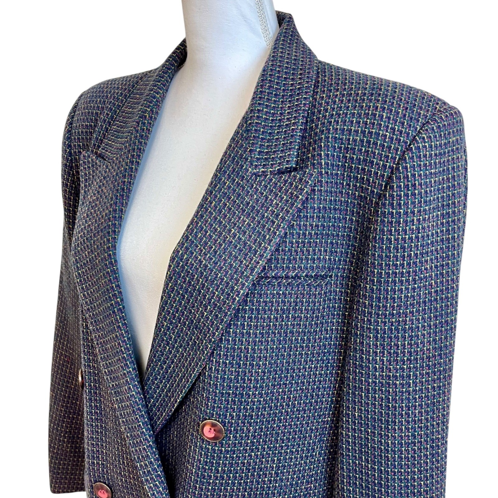 Vintage KENNETH GORDON Wool Blazer Double Breasted Plaid Sz 12 Academia Preppy