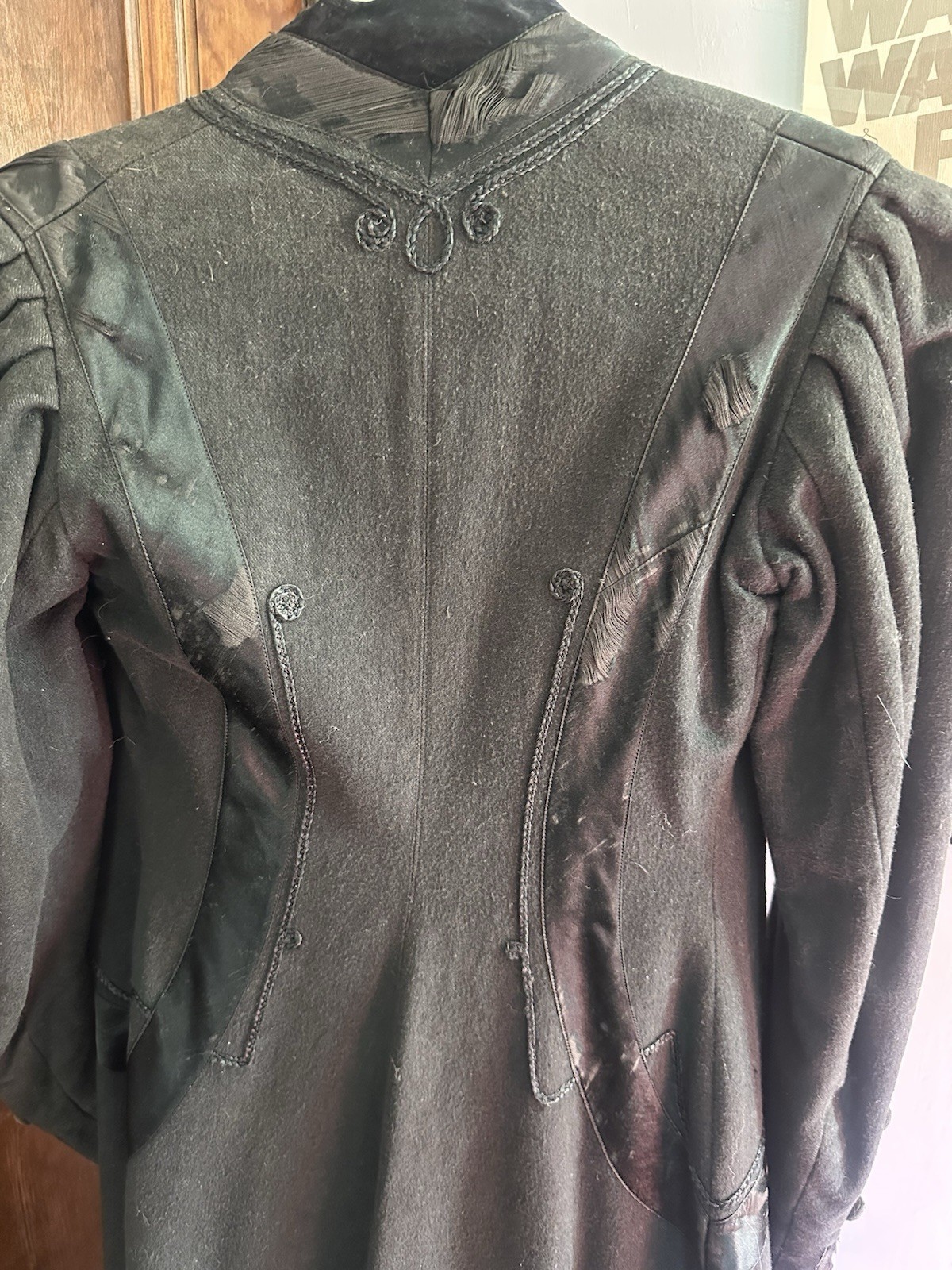 Antique Victorian Era Wool, Silk, And Velvet Trim Coat