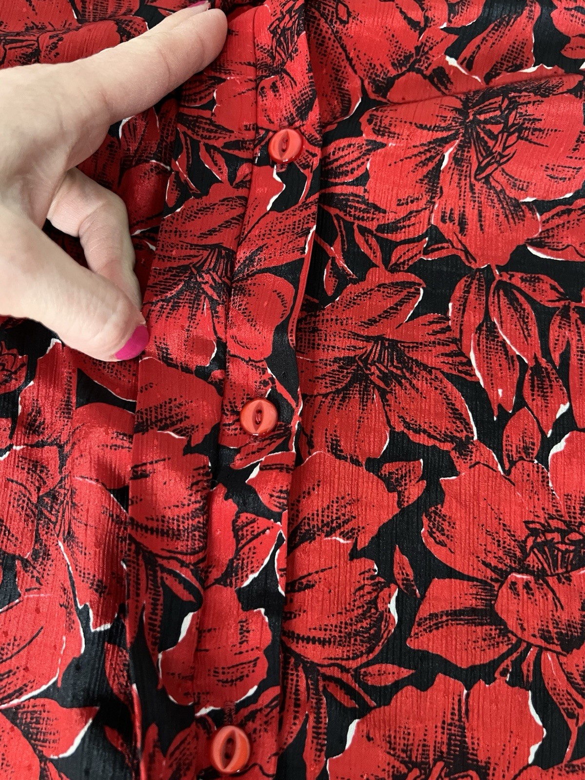 Vintage Pykettes Floral Blouse Size 18 Red Black Secretary Tie Collar 1970s