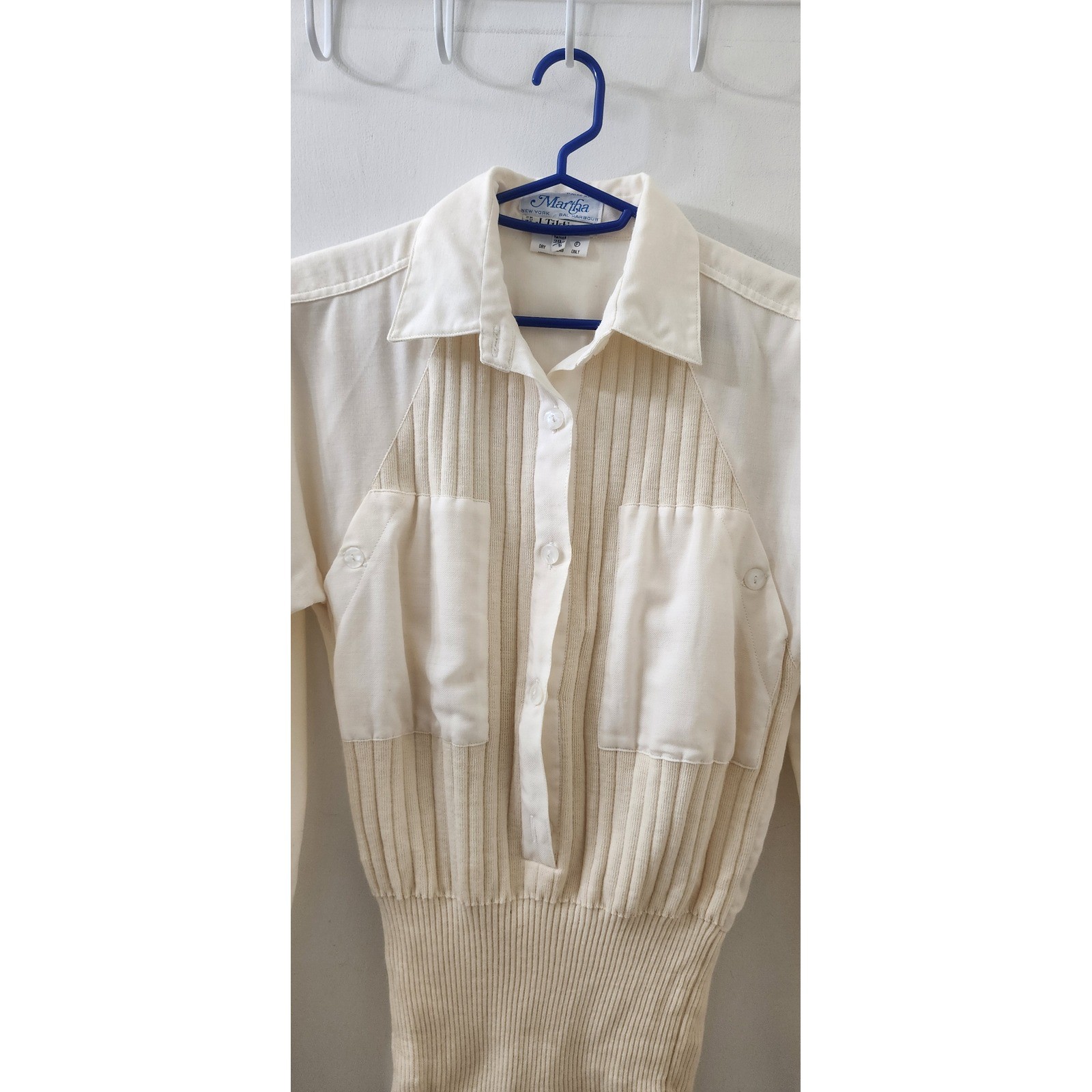 Vintage J. Tiktiner Cream Ribbed Knit Waist Blouse Top Ivory